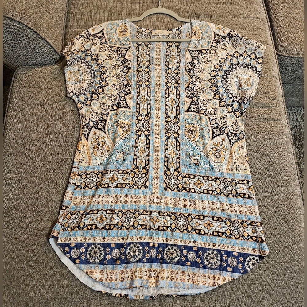 Agate Bohemian Casual Art To Wear Abstract Blouse Top Size Large